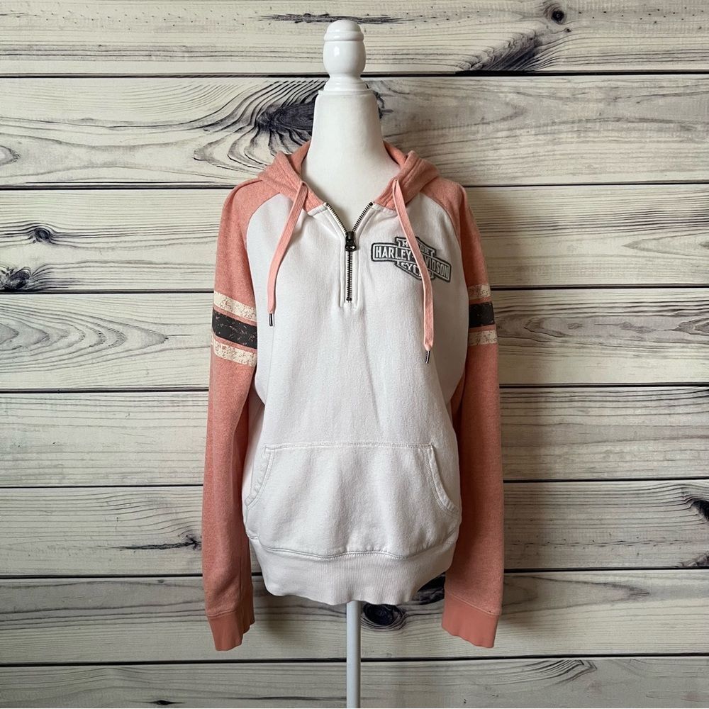 Harley-Davidson Pink & White Quarter Zip Hoodie